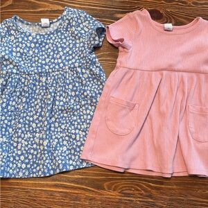 Old Navy Blue Floral and Pink Textured Kids Dress Set